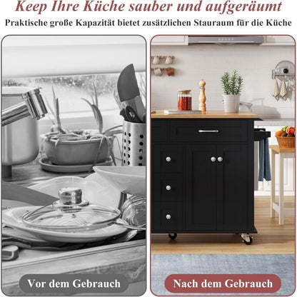 Beweglicher Küchenwagen mit Klappplatte & Stauraum