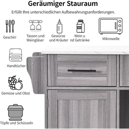 Küchenwagen mit Rollen & Klappplatte – Grau 139x46x91,5cm