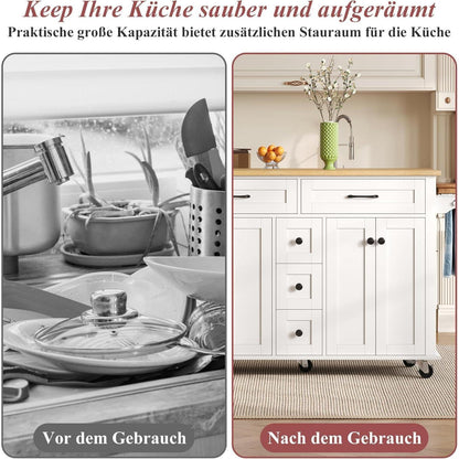 Küchenwagen mit klappbarer Arbeitsplatte, Schwarz & Holz