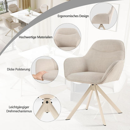 Esszimmerstuhl Beige mit Armlehne – 4er Set, Drehstuhl Modern