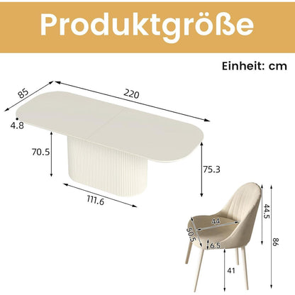 Weißes Esstisch Set mit 4 Stühlen – Skandinavisches Design 220cm
