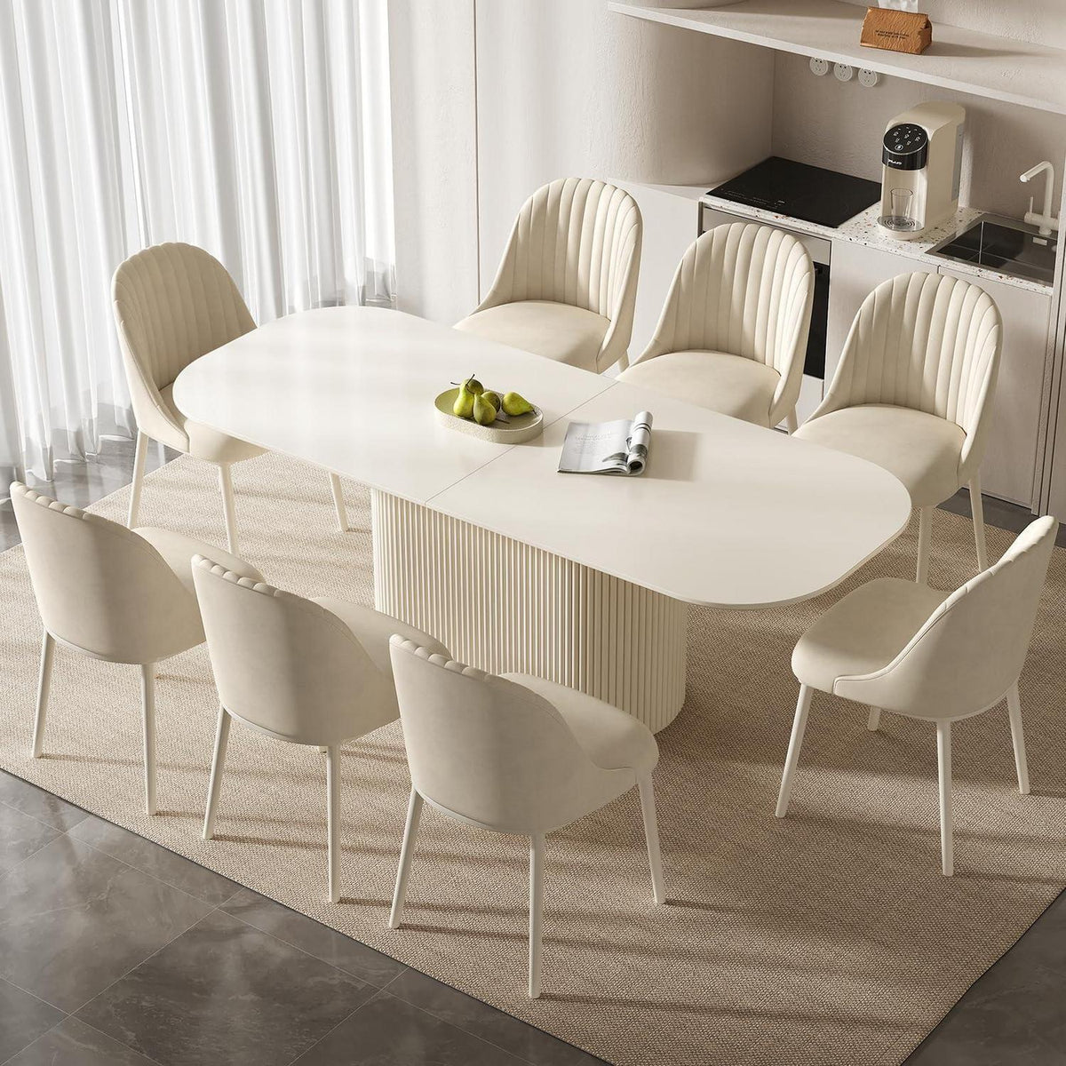 Weißes Esstisch Set mit 8 Stühlen – Skandinavisches Design 220cm