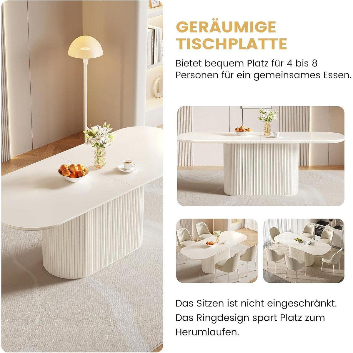 Weißes Esstisch Set mit 8 Stühlen – Skandinavisches Design 220cm