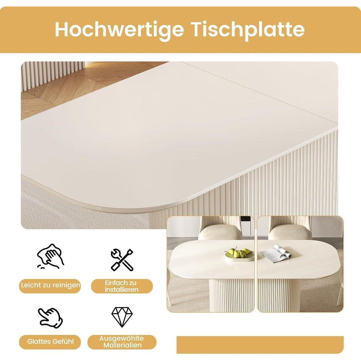Weißes Esstisch Set mit 8 Stühlen – Skandinavisches Design 220cm