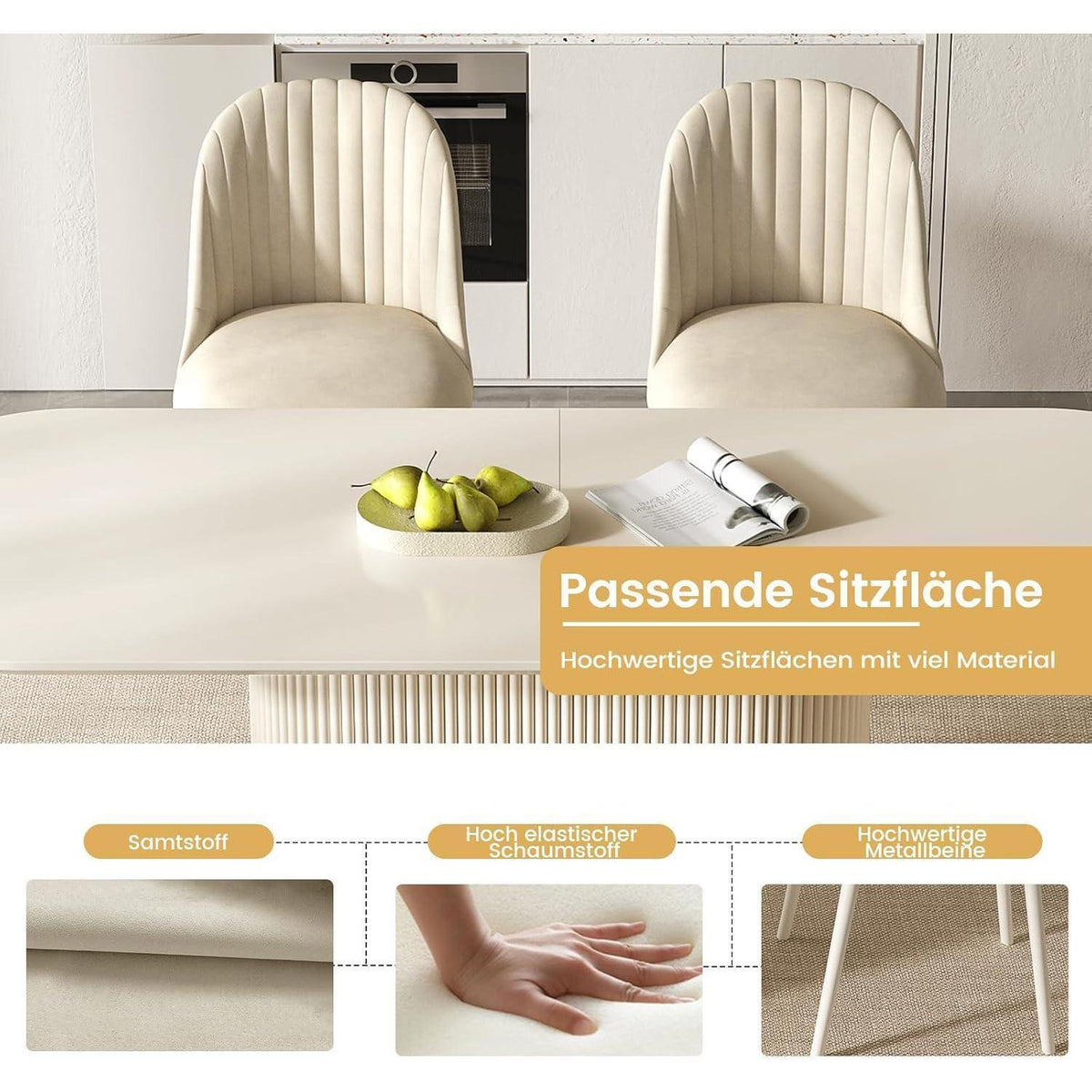 Weißes Esstisch Set mit 8 Stühlen – Skandinavisches Design 220cm