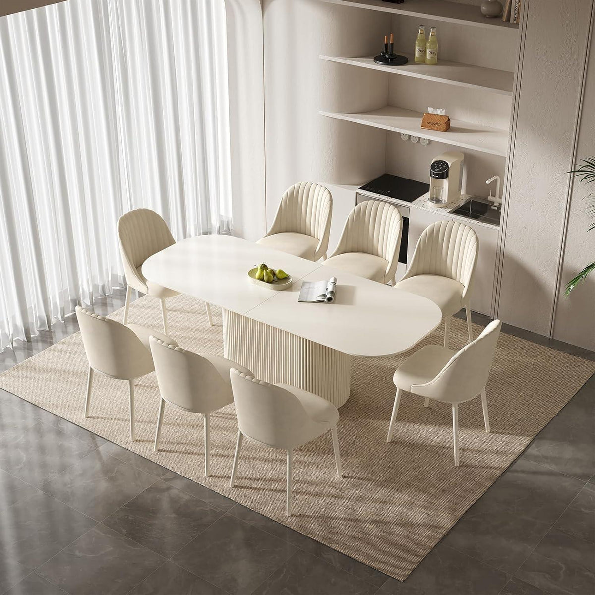Weißes Esstisch Set mit 8 Stühlen – Skandinavisches Design 220cm