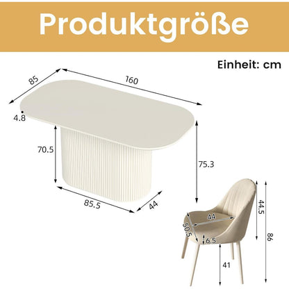 Weißes Esstisch Set mit 4 Stühlen – Skandinavisches Design 160cm