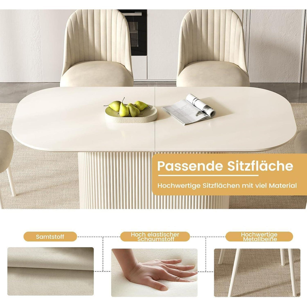 Weißes Esstisch Set mit 6 Stühlen – Skandinavisches Design
