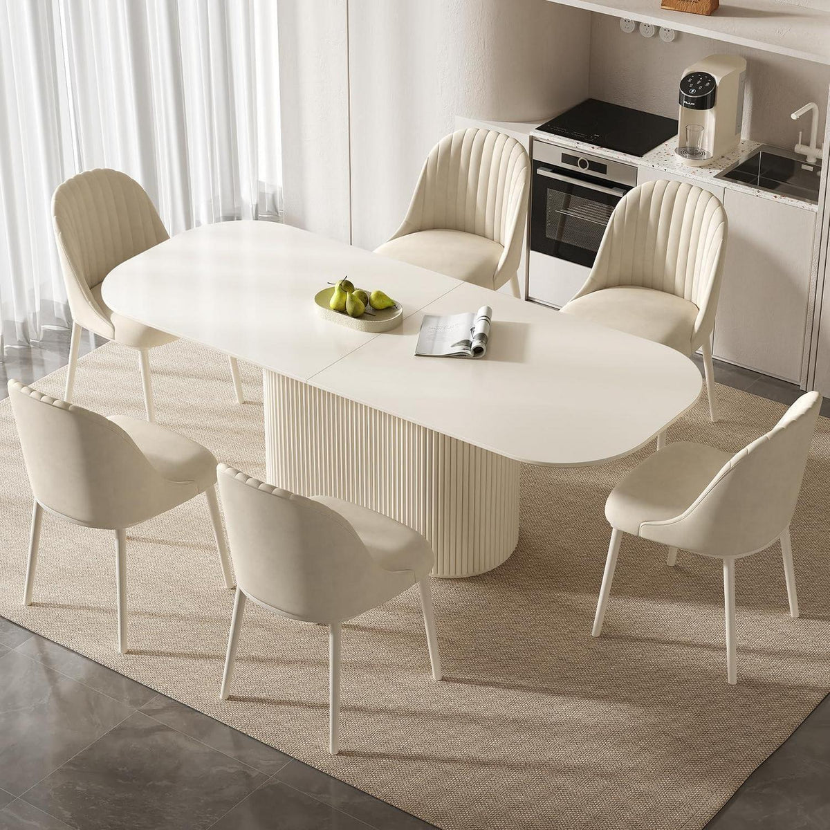 Weißes Esstisch Set mit 6 Stühlen – Skandinavisches Design 220cm