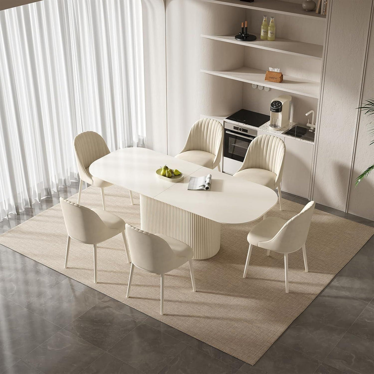 Weißes Esstisch Set mit 6 Stühlen – Skandinavisches Design 220cm
