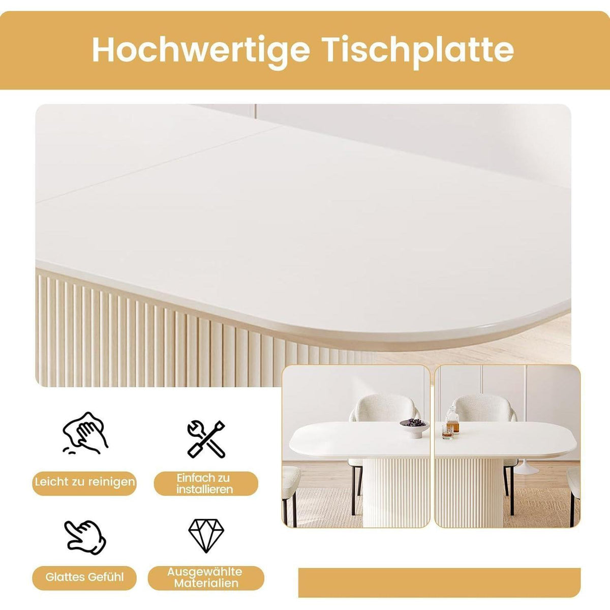 Esszimmertisch Set Weiß mit 6 Stoffstühlen – Skandinavisches Design