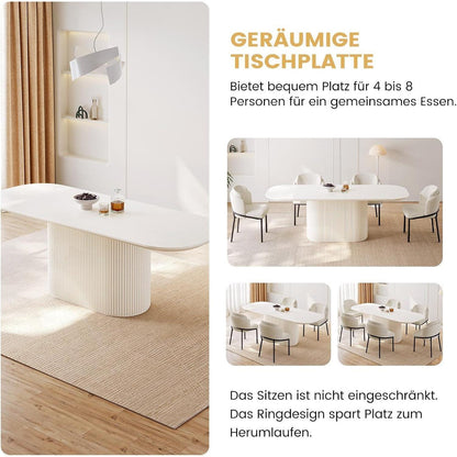 Esszimmertisch Set Weiß 220cm mit 4 Stoffstühlen, Skandinavisch