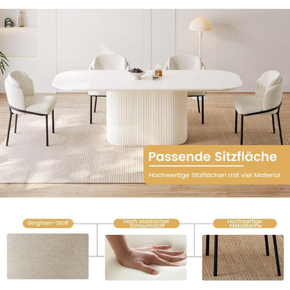 Esszimmertisch Set Weiß 220cm mit 4 Stoffstühlen, Skandinavisch