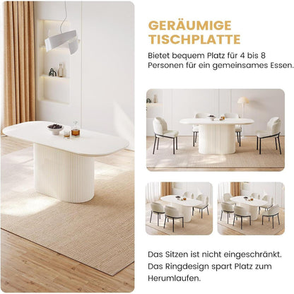 Esszimmertisch Set Weiß mit 6 Stoffstühlen – Skandinavisches Design