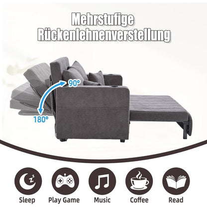 Zweisitzer Sofa mit Schlaffunktion & Aufbewahrung, Grau