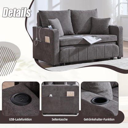 Zweisitzer Sofa mit Schlaffunktion & Aufbewahrung, Grau