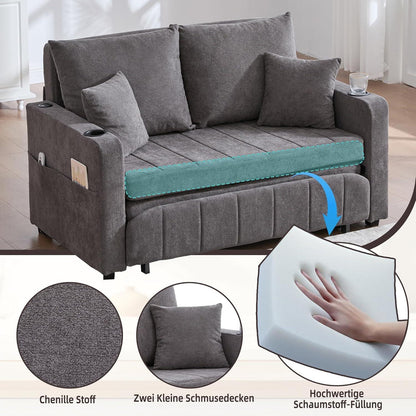 Zweisitzer Sofa mit Schlaffunktion & Aufbewahrung, Grau