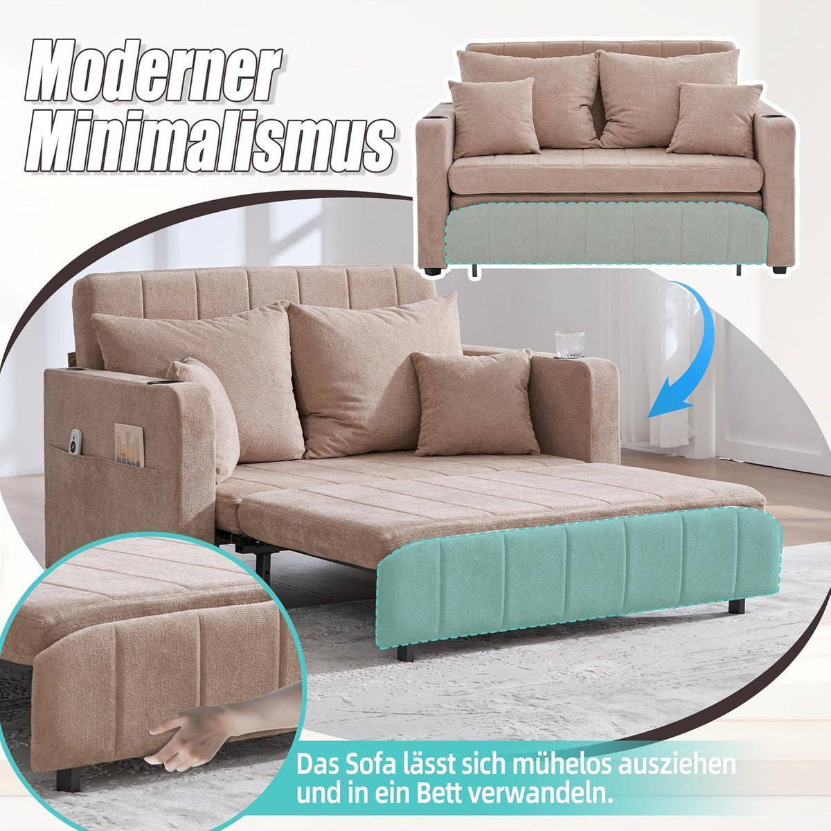 Zweisitzer Sofa mit Schlaffunktion & Aufbewahrung