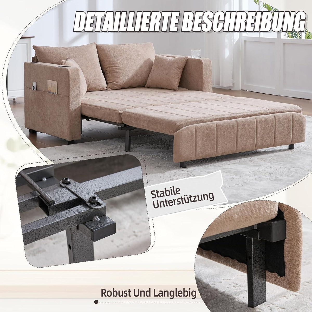 Zweisitzer Sofa mit Schlaffunktion & Aufbewahrung