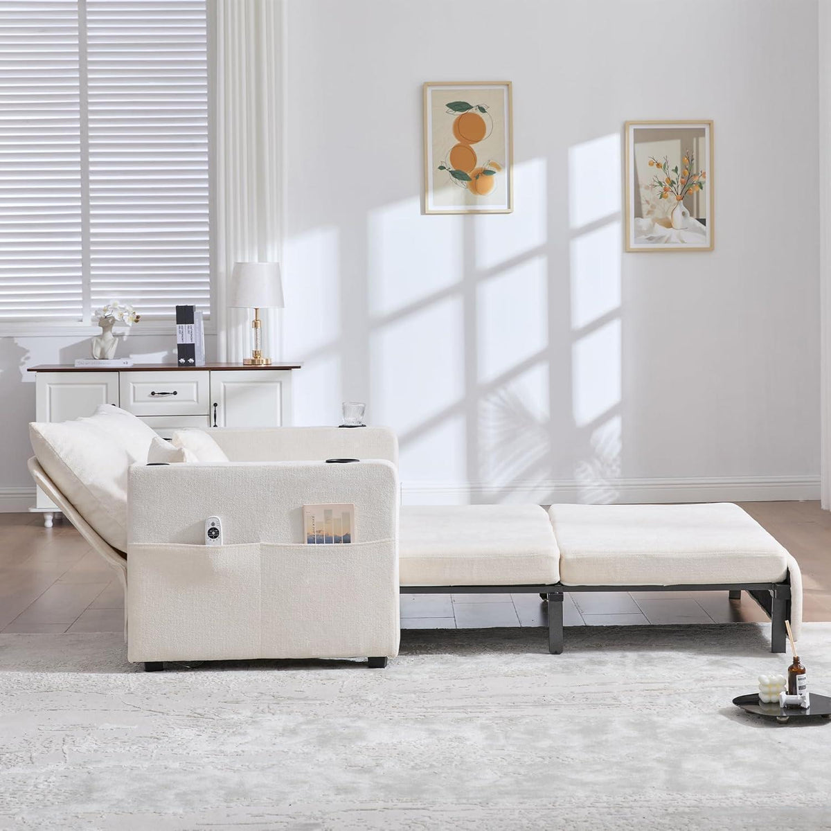 Zweisitzer Sofa mit Schlaffunktion & Aufbewahrung, Beige