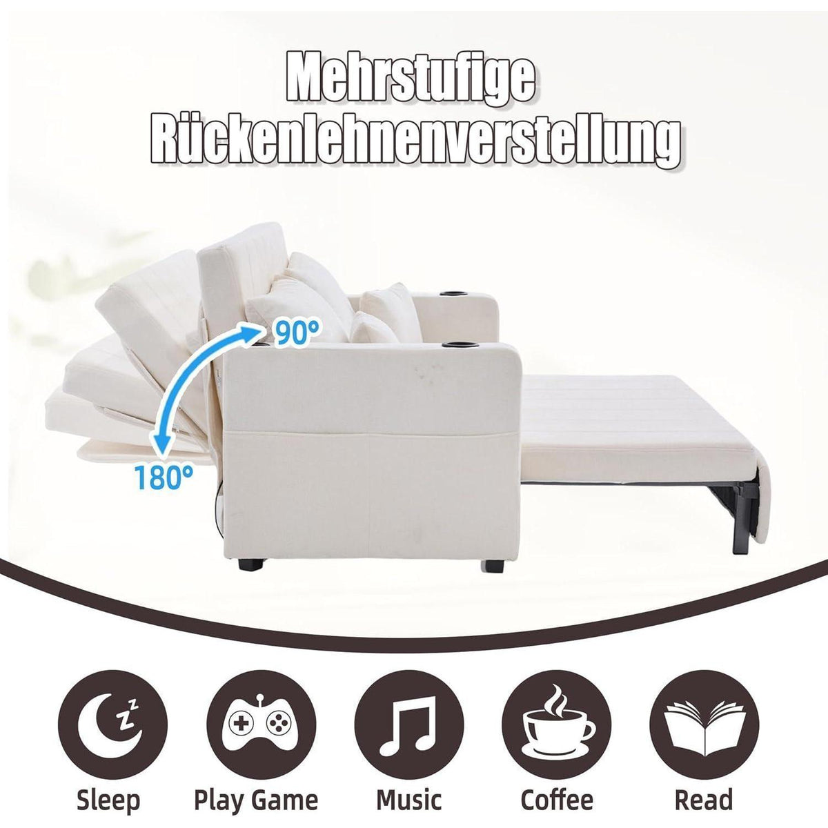Zweisitzer Sofa mit Schlaffunktion & Aufbewahrung, Beige