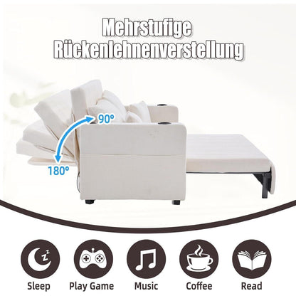 Zweisitzer Sofa mit Schlaffunktion & Aufbewahrung, Beige