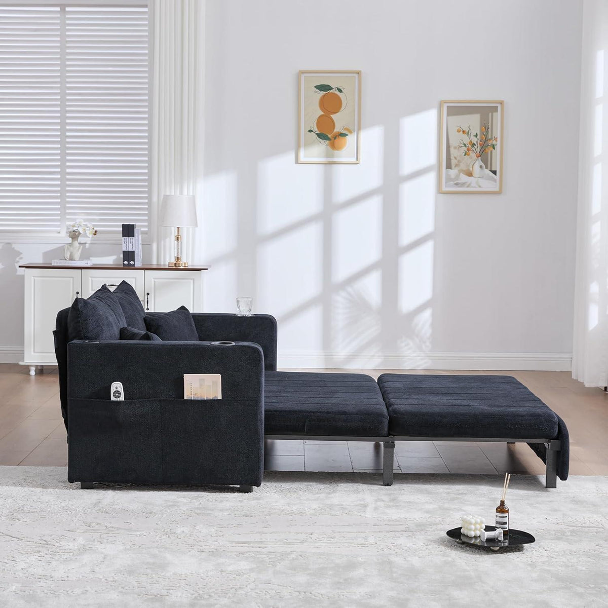 Zweisitzer Sofa mit Schlaffunktion & Aufbewahrung – Schwarz