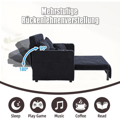 Zweisitzer Sofa mit Schlaffunktion & Aufbewahrung – Schwarz