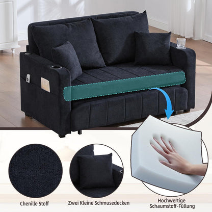 Zweisitzer Sofa mit Schlaffunktion & Aufbewahrung – Schwarz