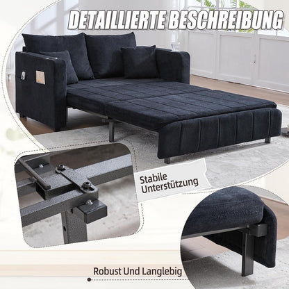Zweisitzer Sofa mit Schlaffunktion & Aufbewahrung – Schwarz