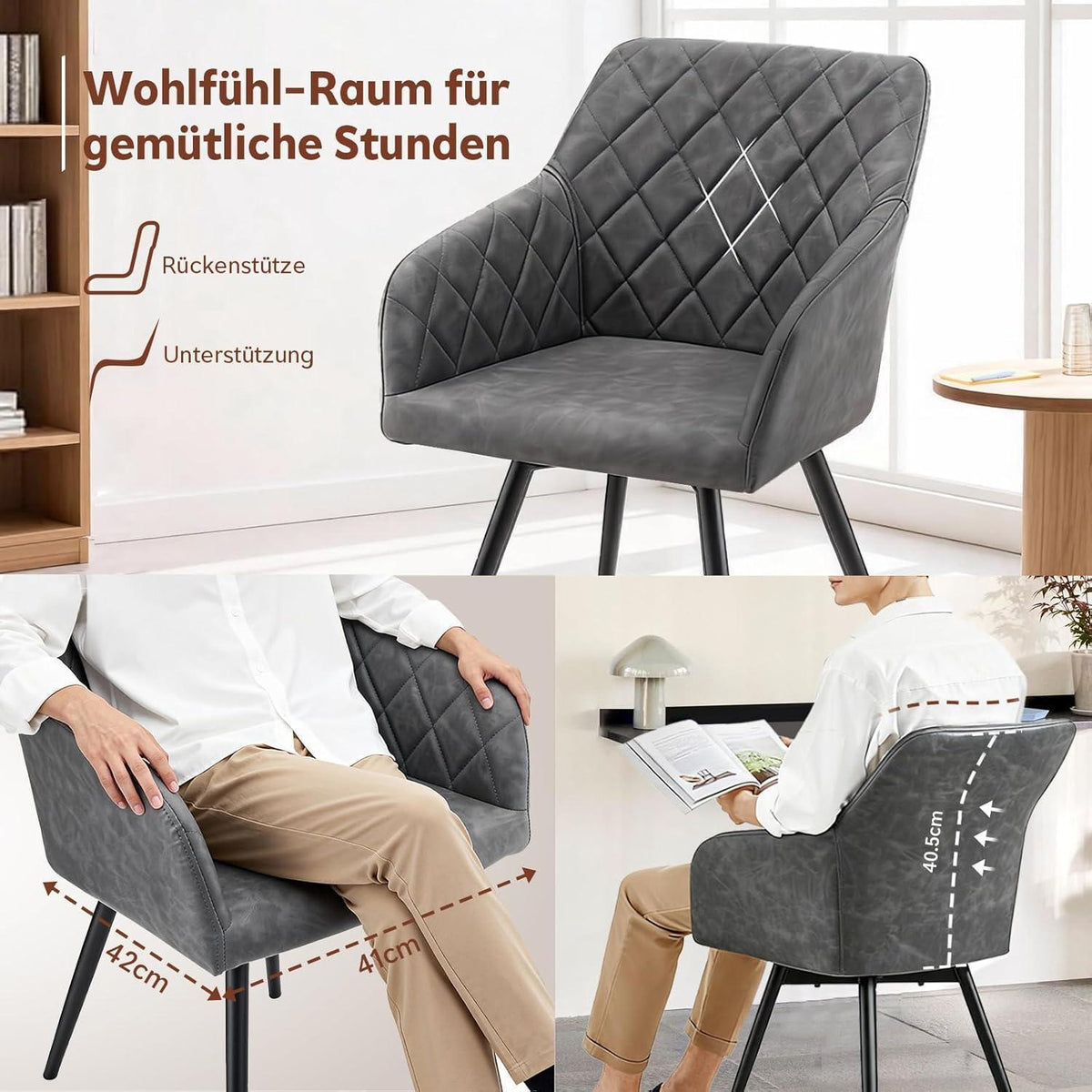Drehbare Esszimmerstühle Set 6x, Hellgrau in Lederoptik