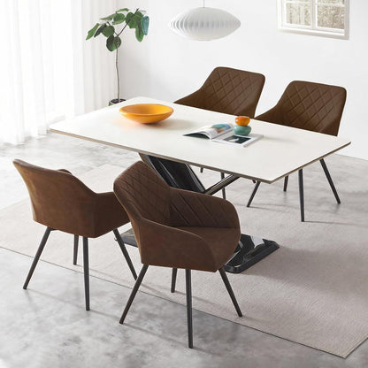 Drehbare Esszimmerstühle Set 6x mit Armlehnen Braun in Lederoptik