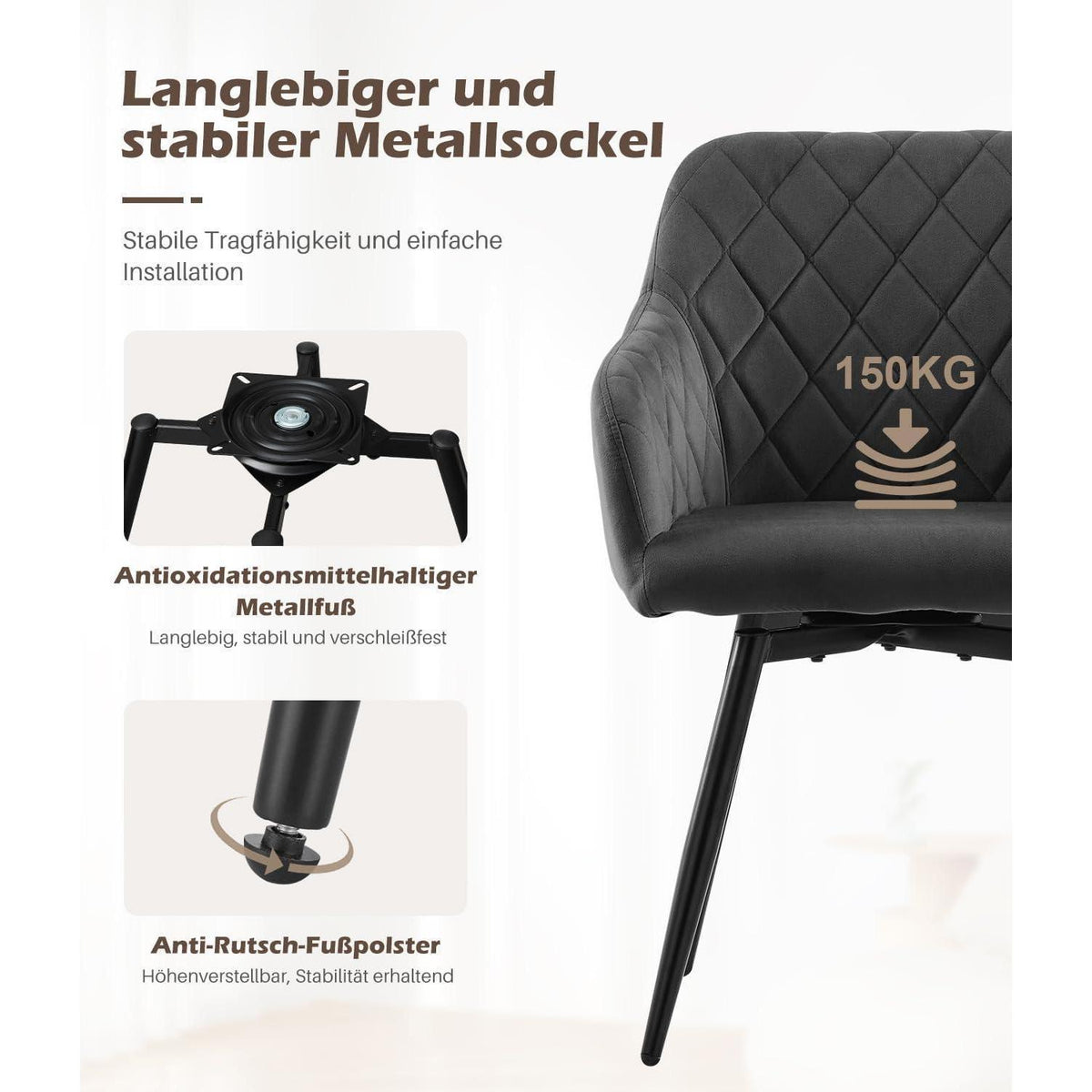 Drehbare Samt Esszimmerstühle 6er Set mit Armlehnen