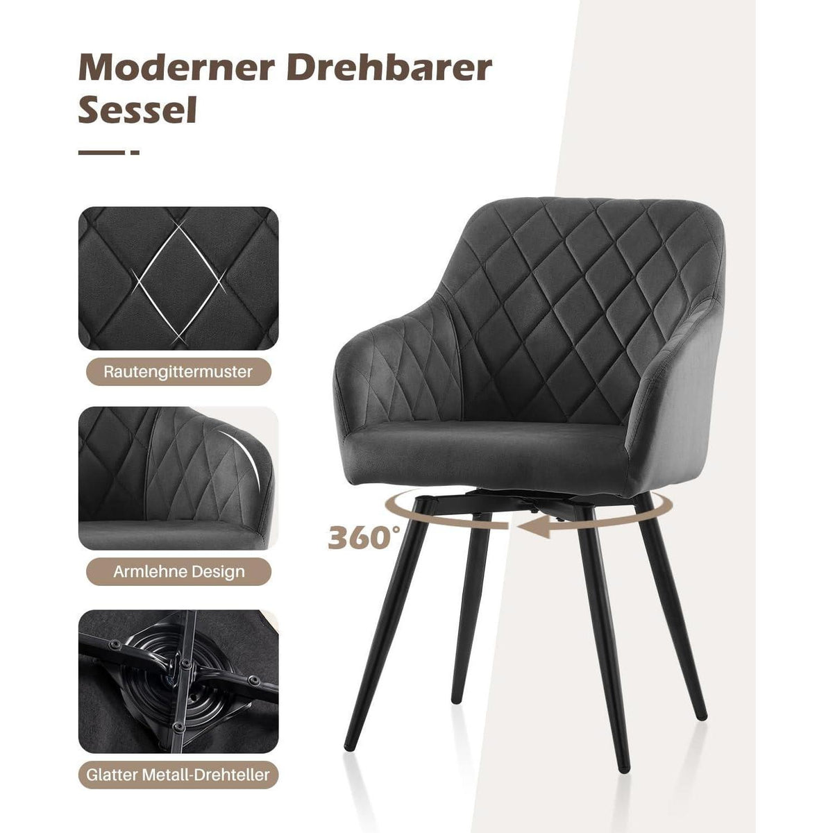 Drehbare Samt Esszimmerstühle 6er Set mit Armlehnen