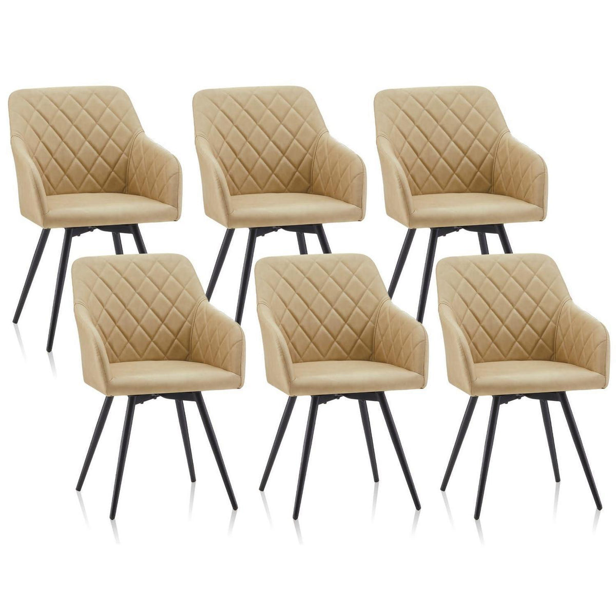 Drehbare Esszimmerstühle Set 6, Beige in Lederoptik