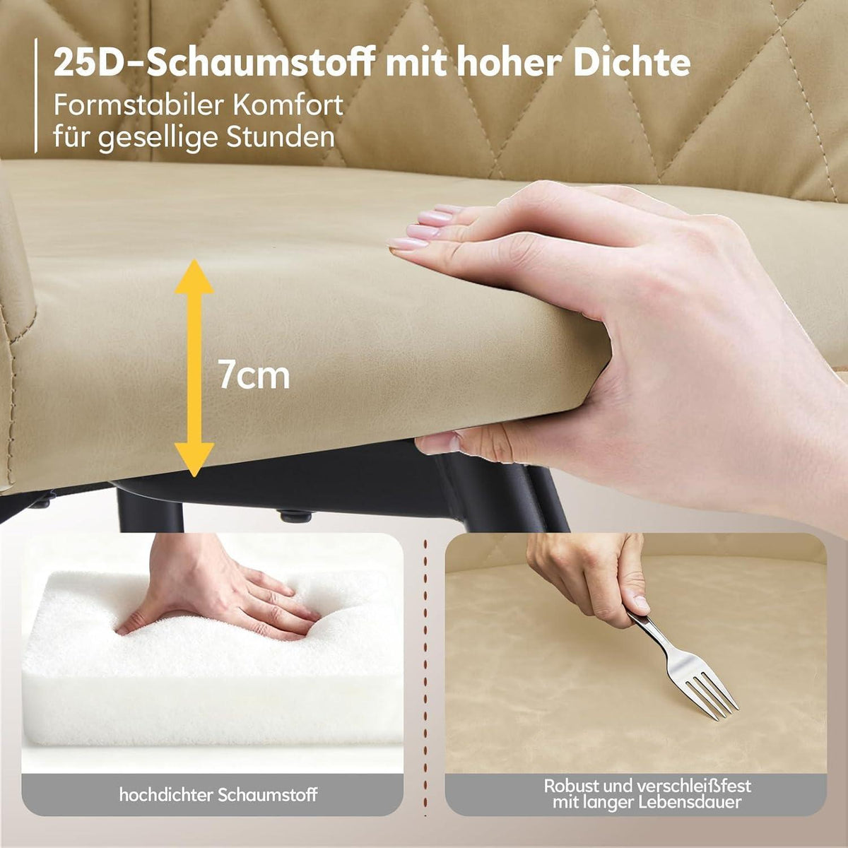Drehbare Esszimmerstühle Set 6, Beige in Lederoptik
