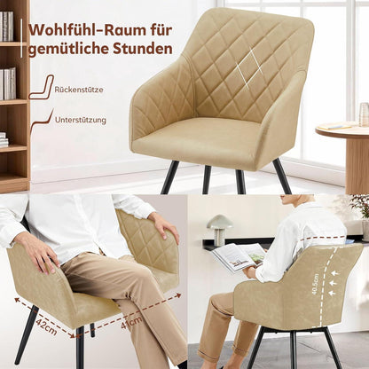 Drehbare Esszimmerstühle Set 6, Beige in Lederoptik
