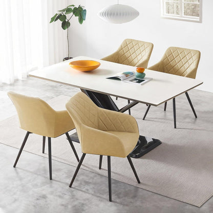 Drehbare Esszimmerstühle Set 6, Beige in Lederoptik