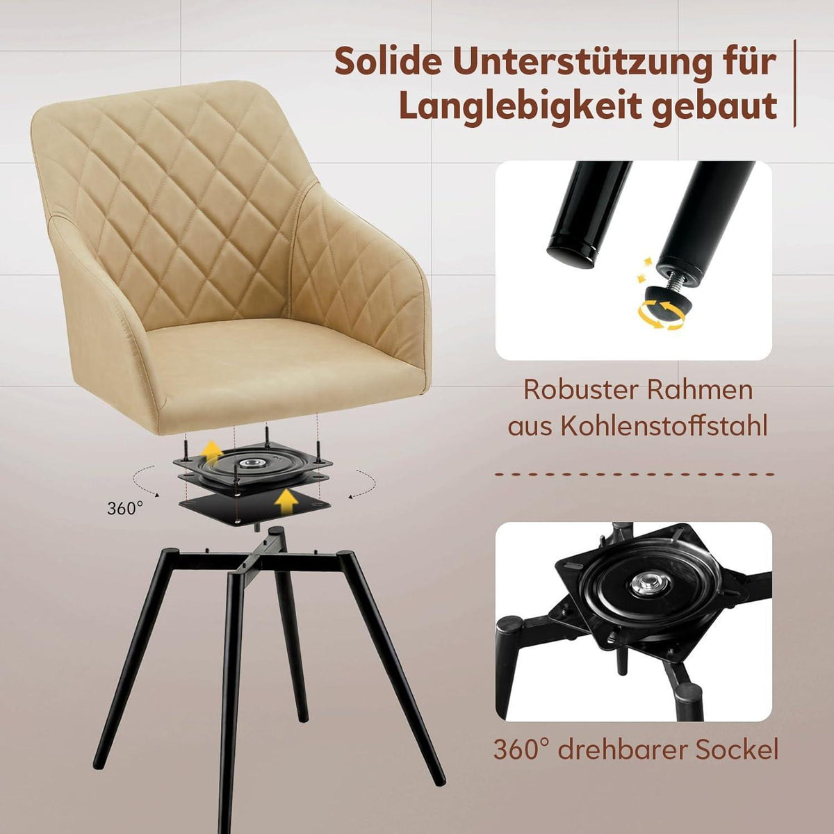 Drehbare Esszimmerstühle Set 6, Beige in Lederoptik