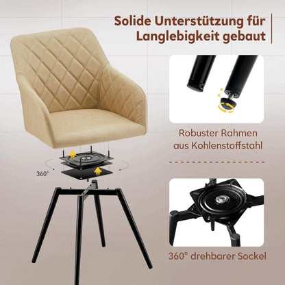 Drehbare Esszimmerstühle Set 6, Beige in Lederoptik