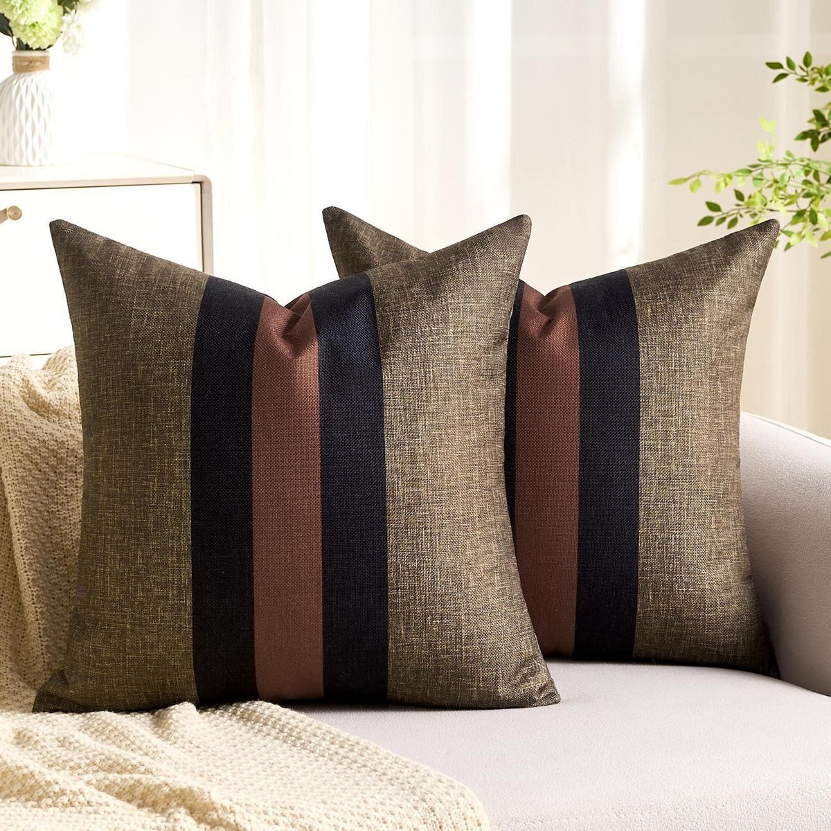 Braun gestreifte Kissenbezüge 40x40 cm - 2er Set