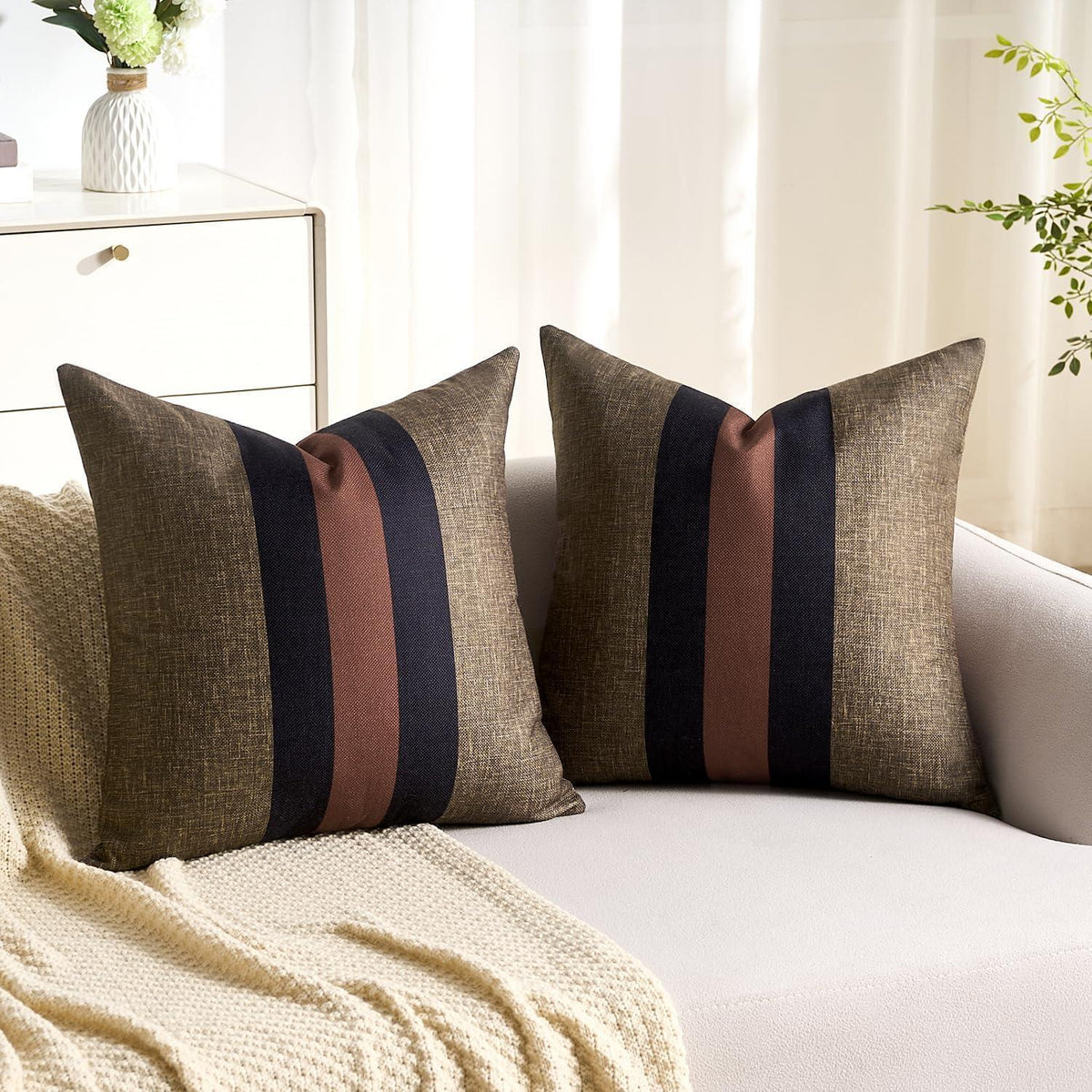 Braun gestreifte Kissenbezüge 40x40 cm - 2er Set