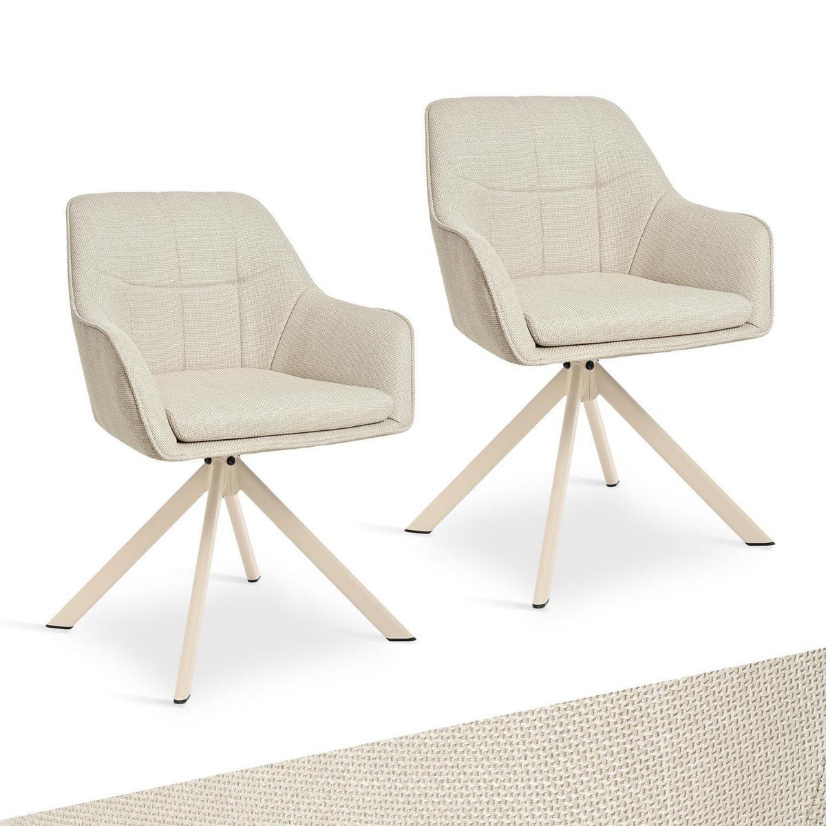Drehbarer Esszimmerstuhl Set (2x) mit Armlehne – Beige
