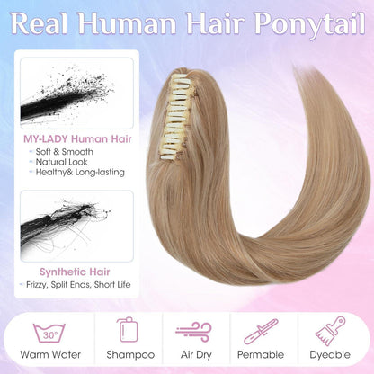 Echthaar Zopf Extension 35cm Ascheblond/Blond mit Clip