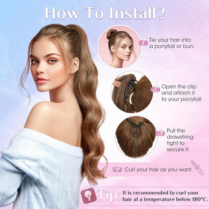 Echthaar Zopf Extension 35cm Ascheblond/Blond mit Clip