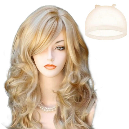 Lange Blonde Lockenperücke mit Pony – Damen Perücke für Cosplay