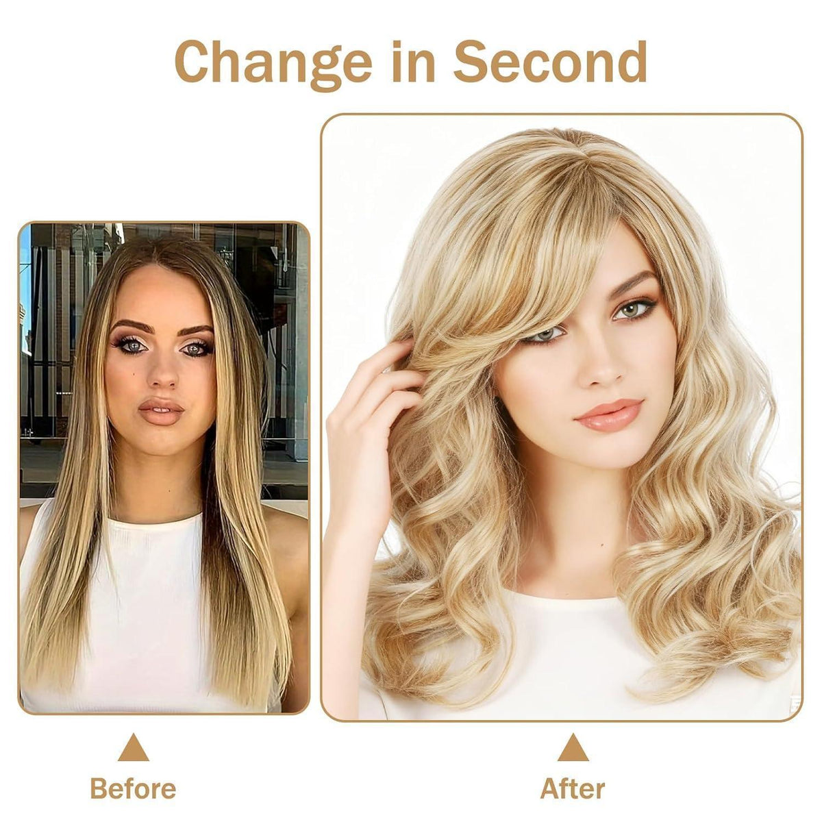 Lange Blonde Lockenperücke mit Pony – Damen Perücke für Cosplay
