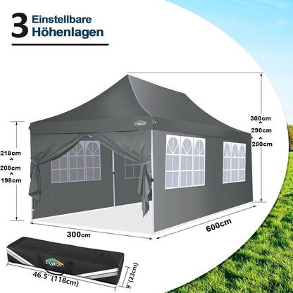Faltpavillon 3x6m wasserdicht mit Seitenwänden – Partyzelt für Garten