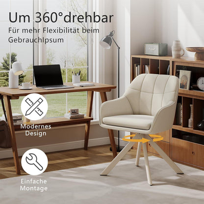 Drehbarer Esszimmerstuhl Set 4er – Beiges Metallgestell & Leinenbezug