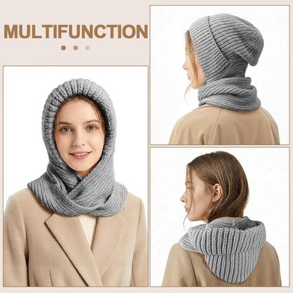 Thermo Strickmütze Damen Fleecegefüttert mit Loop Schal Grau